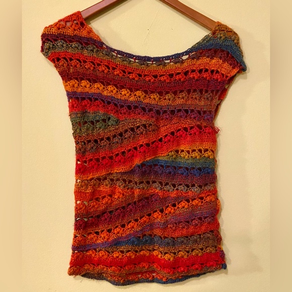 handmade Tops - Handmade rainbow crocheted sweater vest / cap sleeve top